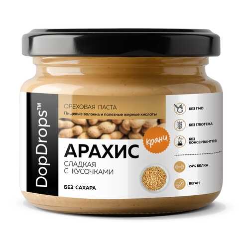 Арахисовая паста хрустящая DopDrops Кранч сладкая без сахара 250 г в ТНК