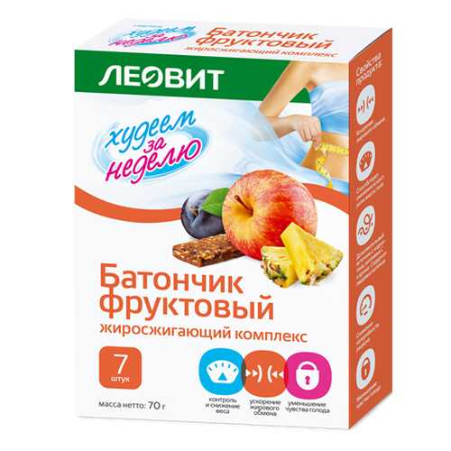 Батончик фруктовый Леовит худеем за неделю жиросжигающий комплекс 10 г 7 штук в ТНК