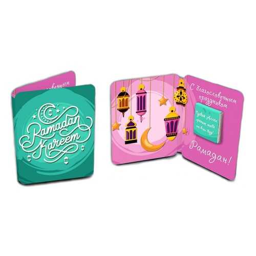 Шоколад Chokocat Ramadan Kareem. Зелёно-розовая, молочный, мини-открытка, 5 гр в ТНК